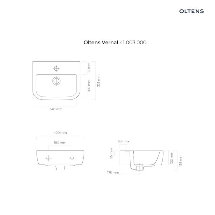 Oltens Vernal umywalka 40x32,5 cm wisząca biała 41003000