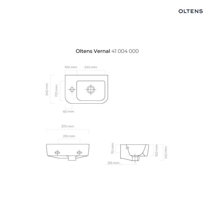 Oltens Vernal umywalka 37x24,5 cm wisząca lewa biała 41004000