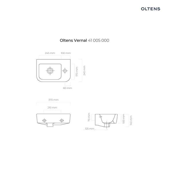 Oltens Vernal umywalka 37x24,5 cm wisząca prawa biała 41005000