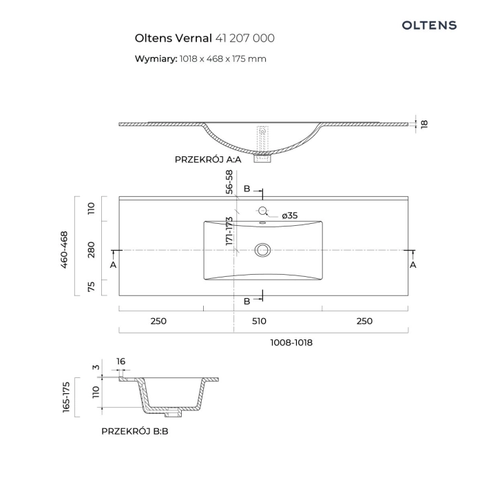Oltens Vernal szafka 80 cm podumywalkowa wisząca grafit 60001400