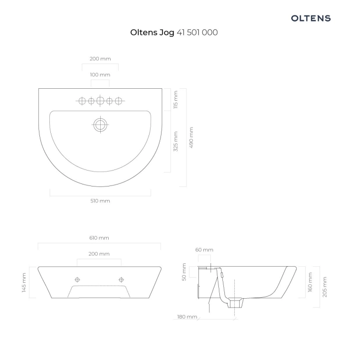 Oltens Jog umywalka 61x49 cm wisząca z powłoką SmartClean biała 41501000