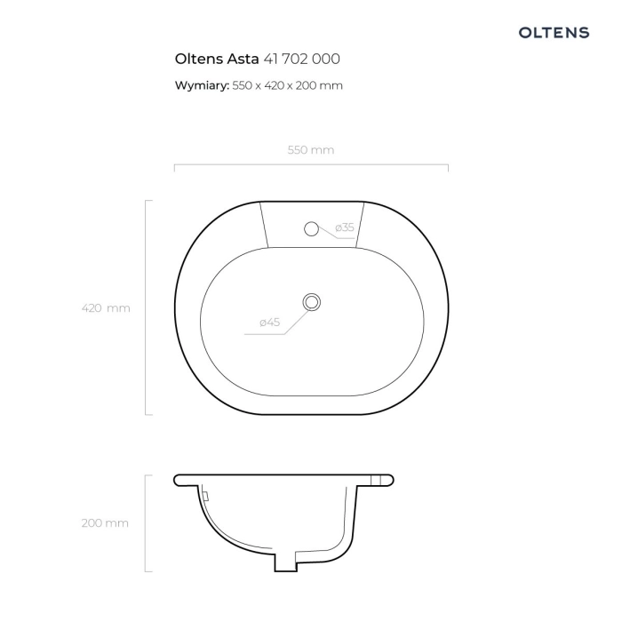 Oltens Mana umywalka 46x38 cm podblatowa owalna z powłoką SmartClean biała 40600000