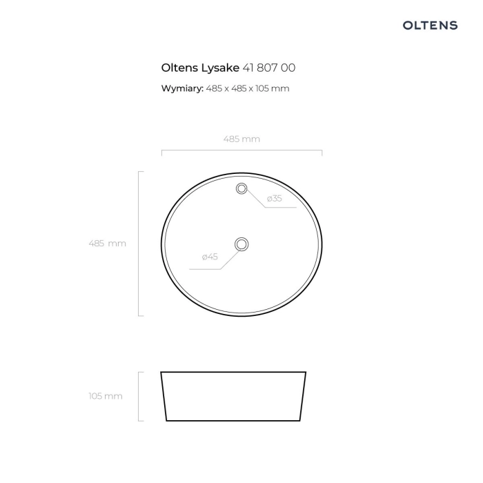 Oltens Josen umywalka 50x39,5 cm nablatowa z powłoką SmartClean biała 40805000