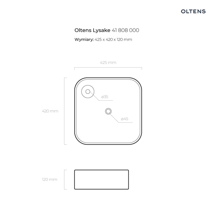 Oltens Hyls umywalka 47 cm nablatowa kwadratowa z powłoką SmartClean biała 41809000