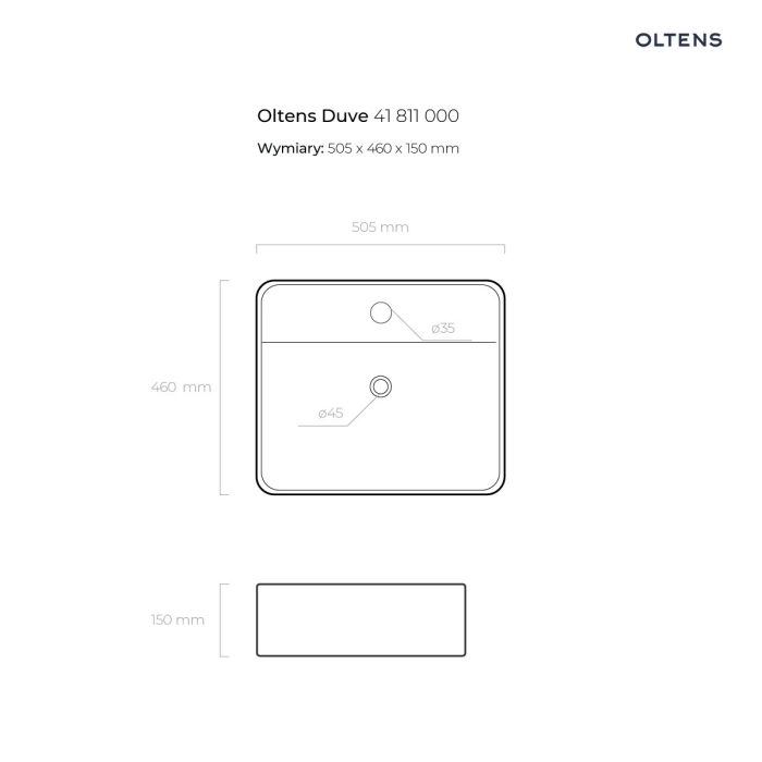 Oltens Duve umywalka 58x43,5 cm nablatowa prostokątna z powłoką SmartClean biała 41812000