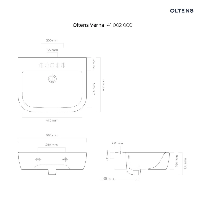 Oltens Vernal umywalka 56x45 cm wisząca biała 41002000