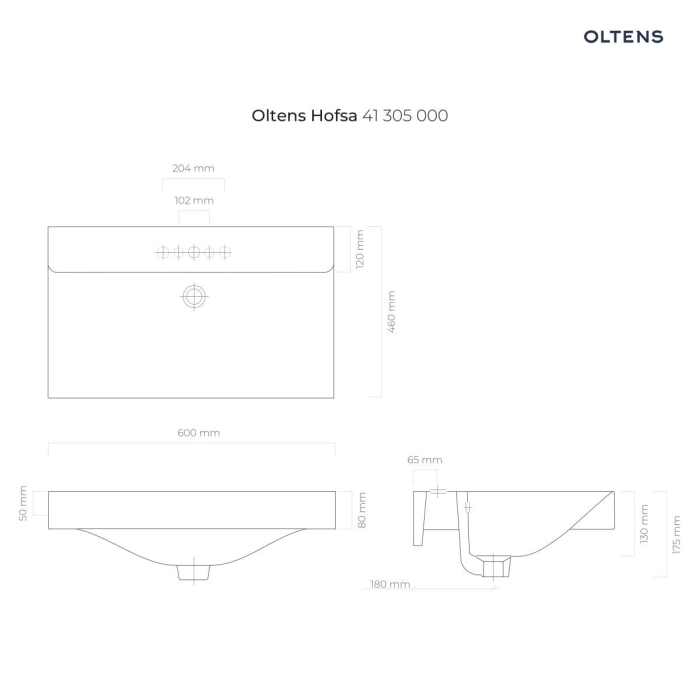 Oltens Hofsa umywalka 60x46 cm nablatowa biała 41305000