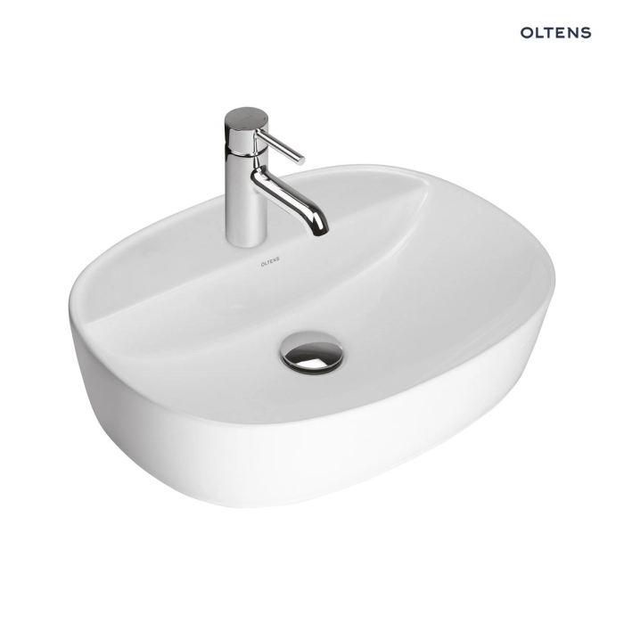 Oltens Hamnes Thin umywalka 51x39 cm nablatowa owalna z powłoką SmartClean biała 41813000