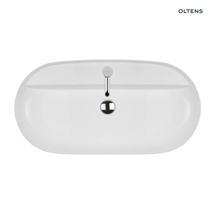 Oltens Hamnes Thin umywalka 80x40 cm nablatowa owalna z powłoką SmartClean biała 41815000
