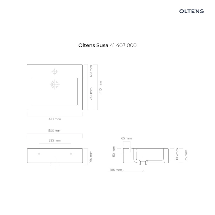 Oltens Susa umywalka 50x41 cm wisząca biała 41403000