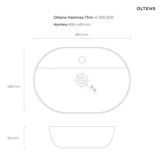 Oltens Hamnes Thin umywalka 80x40 cm nablatowa owalna z powłoką SmartClean biała 41815000