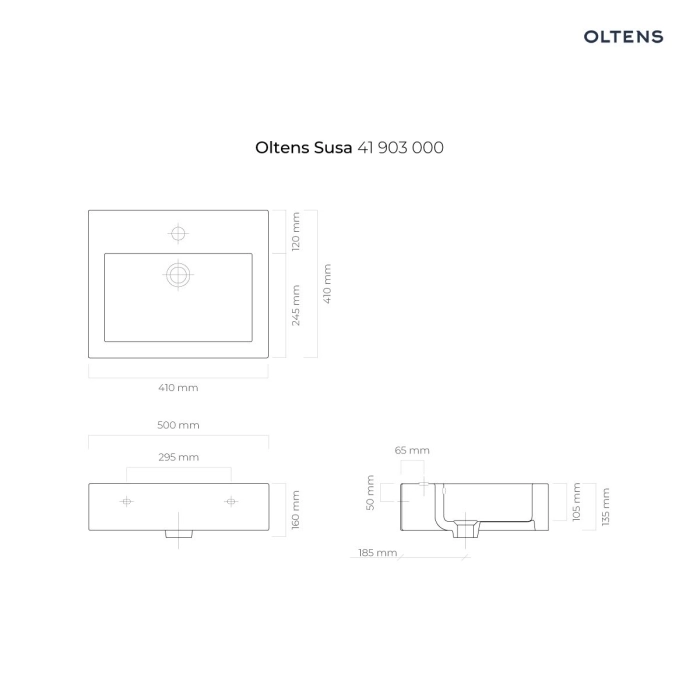 Oltens Susa umywalka wisząca 50x41 cm z powłoką SmartClean biała 41903000