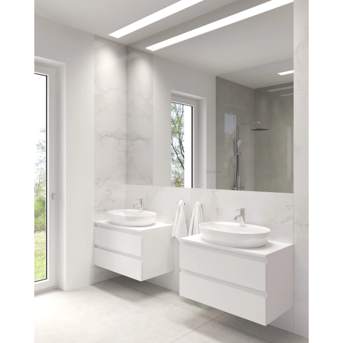 Oltens Hamnes Thin umywalka 80x40 cm nablatowa owalna z powłoką SmartClean biała 41815000