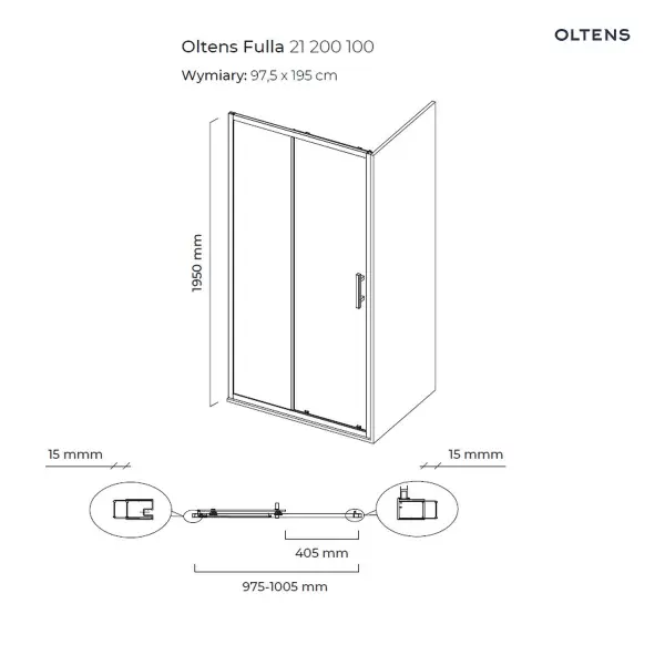 Oltens Fulla kabina prysznicowa 100x90 cm prostokątna 20204100