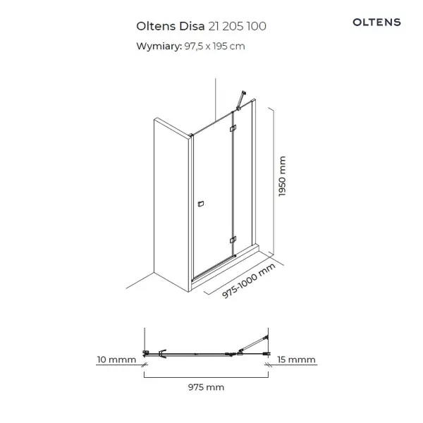 Oltens Disa drzwi prysznicowe 100 cm wnękowe 21205100