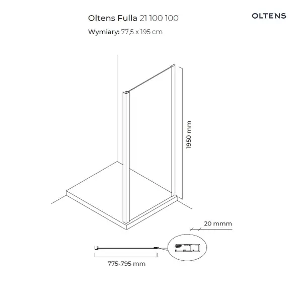 Oltens Fulla ścianka prysznicowa 80 cm boczna do drzwi 22100100