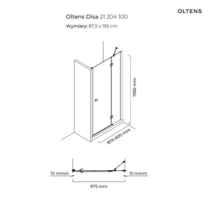 Oltens Disa drzwi prysznicowe 90 cm wnękowe 21204100