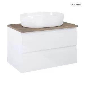 Oltens Vernal szafka 80 cm podumywalkowa wisząca z blatem biały połysk/dąb 60001060