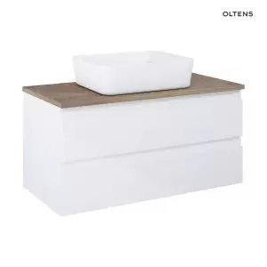 Oltens Vernal szafka 100 cm podumywalkowa wisząca z blatem biały połysk/dąb 60002060