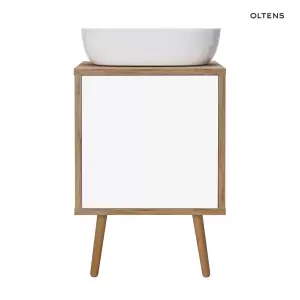 Oltens Hedvig szafka 50 cm podumywalkowa wisząca z półką biały połysk/dąb naturalny 60203060