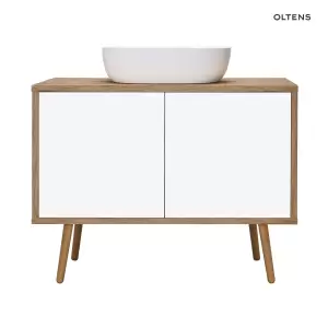 Oltens Hedvig szafka 95 cm podumywalkowa wisząca z półką biały połysk/dąb naturalny 60204060
