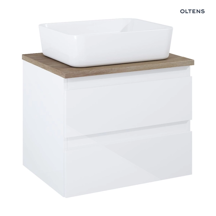 Oltens Vernal szafka 60 cm podumywalkowa wisząca z blatem biały połysk/dąb 60000060