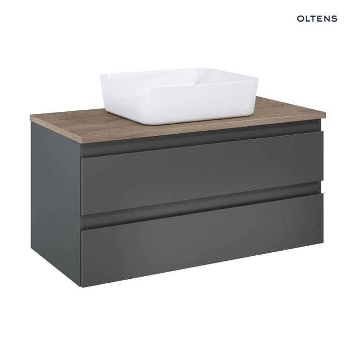 Oltens Vernal szafka 100 cm podumywalkowa wisząca z blatem grafit mat/dąb 60002460