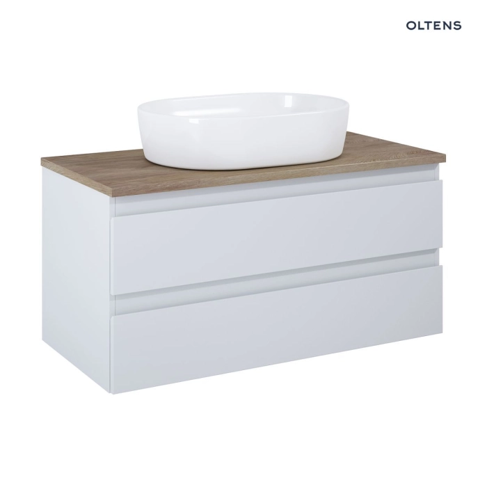 Oltens Vernal szafka 100 cm podumywalkowa wisząca z blatem szary mat/dąb 60002760