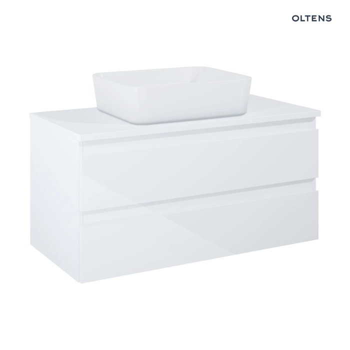 Oltens Vernal szafka 100 cm podumywalkowa wisząca z blatem biały połysk 60008000