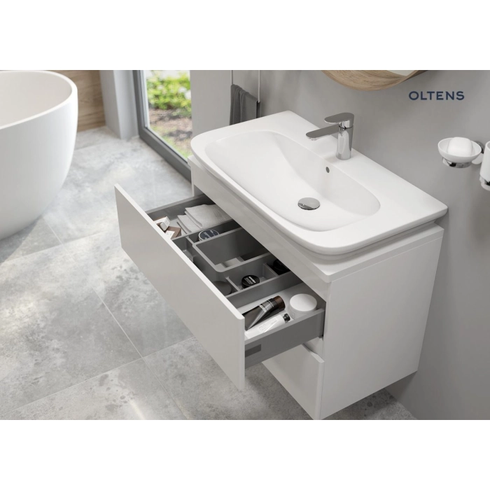 Oltens Hedvig szafka 95 cm podumywalkowa wisząca biały połysk/dąb nova 60200060