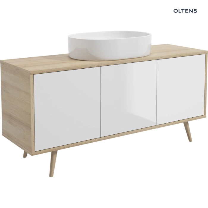Oltens Hedvig szafka 140 cm podumywalkowa wisząca biały połysk/dąb nova 60201060
