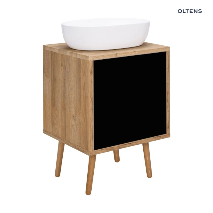 Oltens Hedvig szafka 95 cm podumywalkowa wisząca z półką czarny mat/dąb naturalny 60204360