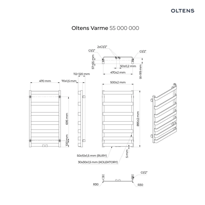 Oltens Varme grzejnik łazienkowy 89,5x50 cm czarny mat 55000300