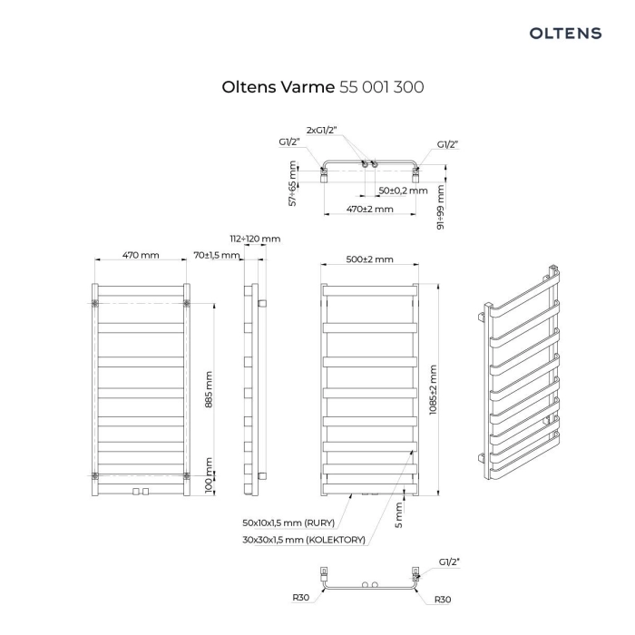 Oltens Varme grzejnik łazienkowy 129,5x50 cm biały 55002000