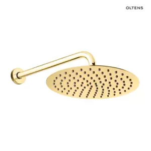 Oltens Vindel Lagan deszczownica 30 cm okrągła z ramieniem ściennym złoty połysk 36012800