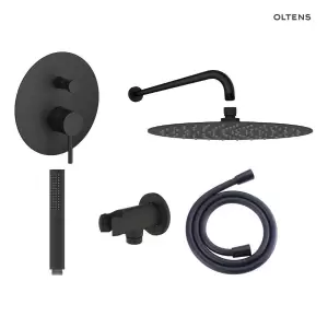 Zestaw Oltens Molle bateria podtynkowa z deszczownicą 30 cm Vindel i kompletem prysznicowym Ume czarny mat 36600300