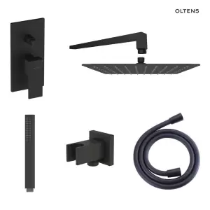 Zestaw Oltens Gota bateria podtynkowa z deszczownicą 30 cm Vindel (S) i kompletem prysznicowym Sog czarny mat 36601300