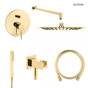 Zestaw Oltens Molle bateria podtynkowa z deszczownicą 30 cm Vindel (S) i kompletem prysznicowym Sog złoty 36603800