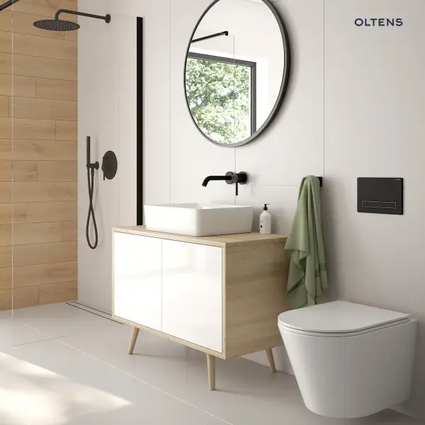 Oltens Bo ścianka prysznicowa Walk-In 100 cm profil czarny mat 22002300