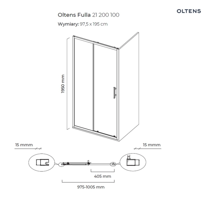 Oltens Fulla drzwi prysznicowe 100 cm wnękowe 21200100
