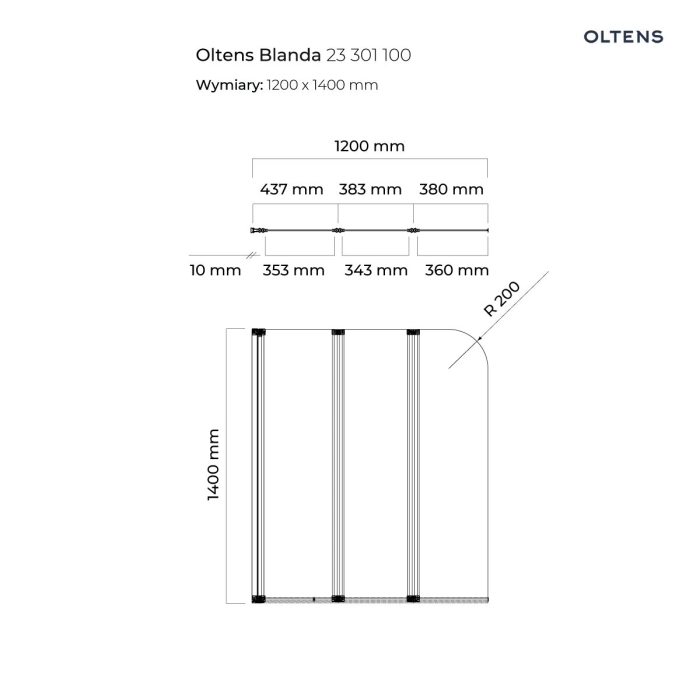Oltens Blanda parawan nawannowy 120x140 cm 3-częściowy 23301100