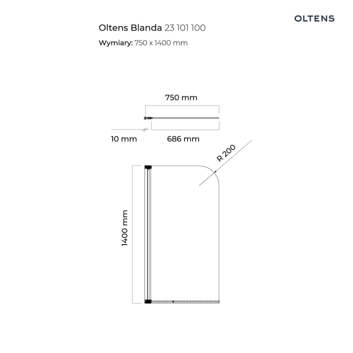 Oltens Blanda parawan nawannowy 75x140 cm 1-częściowy 23101100