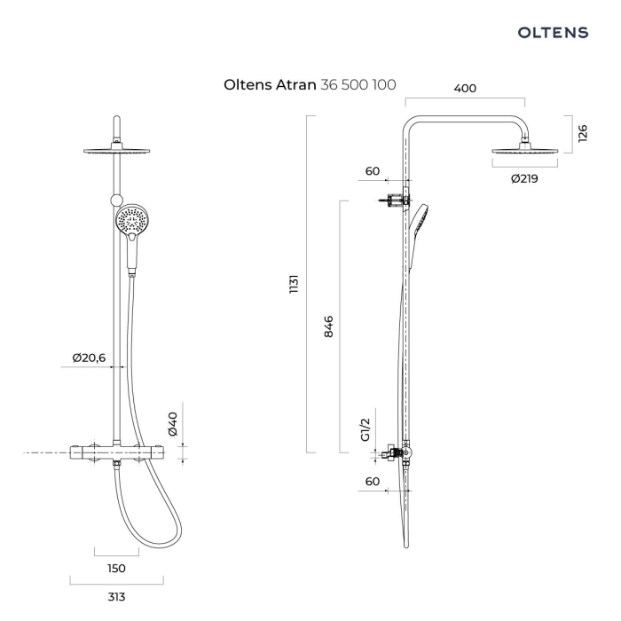 Oltens Atran zestaw prysznicowy termostatyczny z deszczownicą okrągłą chrom 36500100
