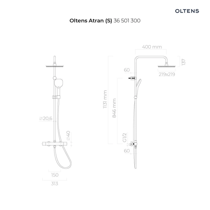 Oltens Atran (S) zestaw prysznicowy z deszczownicą 36501100