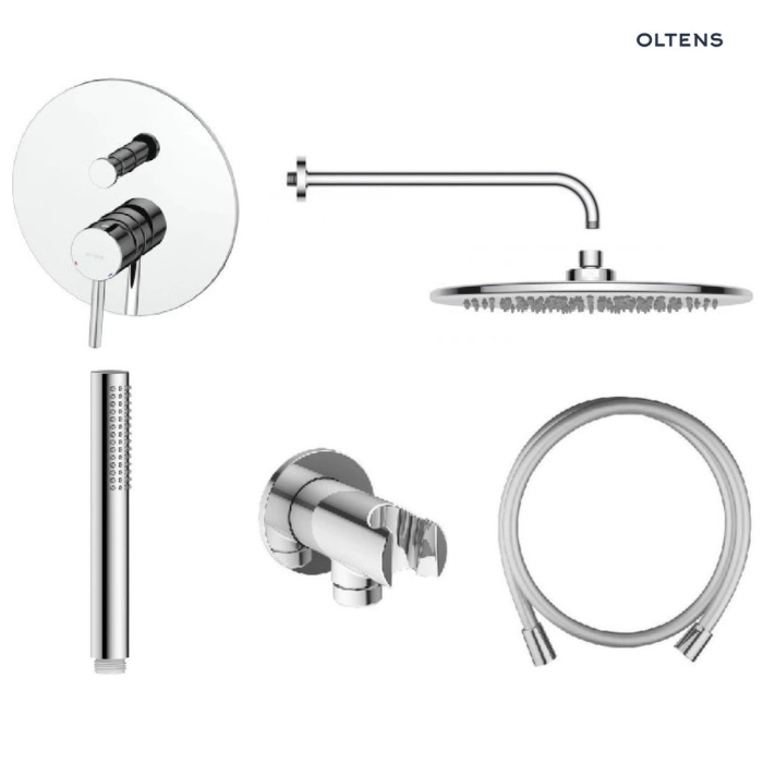 Zestaw Oltens Molle bateria podtynkowa z deszczownicą 30 cm Sondera i kompletem prysznicowym Ume chrom 36600100