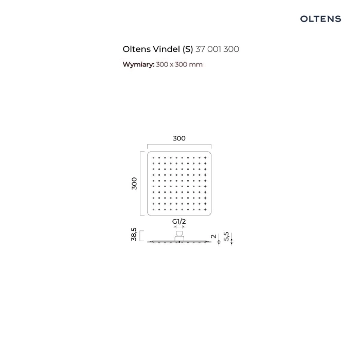 Oltens Vindel (S) deszczownica 30x30 cm kwadratowa czarny mat 37001300