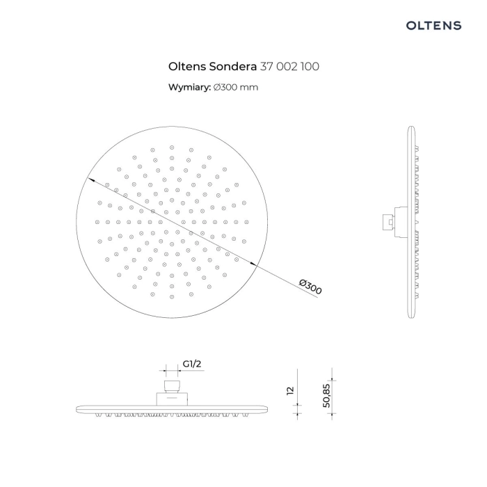 Oltens Sondera deszczownica 30 cm okrągła chrom 37002100