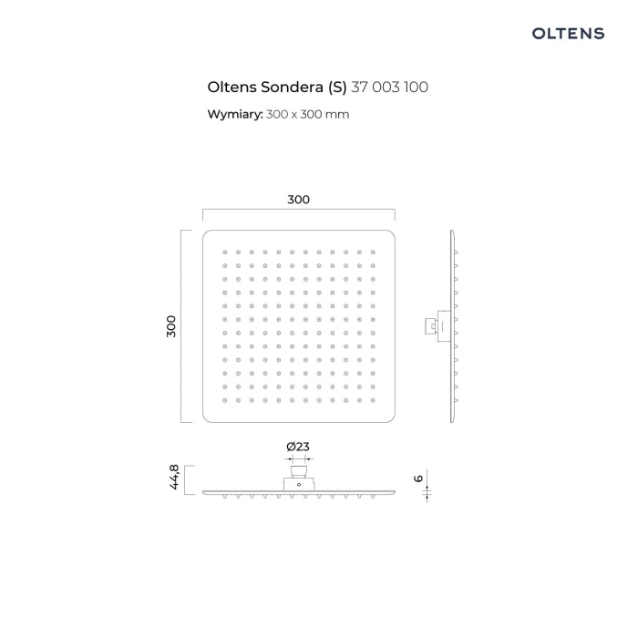 Oltens Sondera (S) deszczownica 30x30 cm kwadratowa chrom 37003100