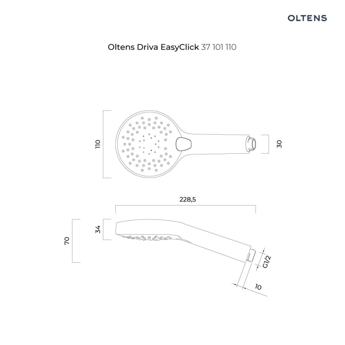 Oltens Driva EasyClick (S) słuchawka prysznicowa chrom/biały 37102110
