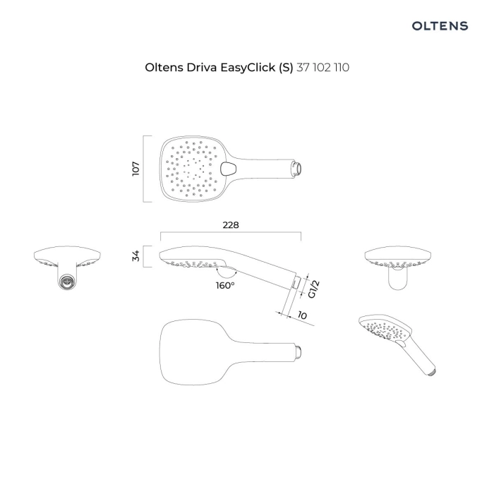Oltens Driva EasyClick (S) słuchawka prysznicowa chrom/biały 37102110
